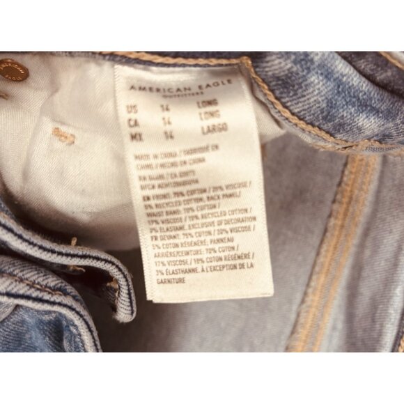 American Eagle Mom Jean Strigid Blown Out Blue Size 14 Long - Picture 3 of 4
